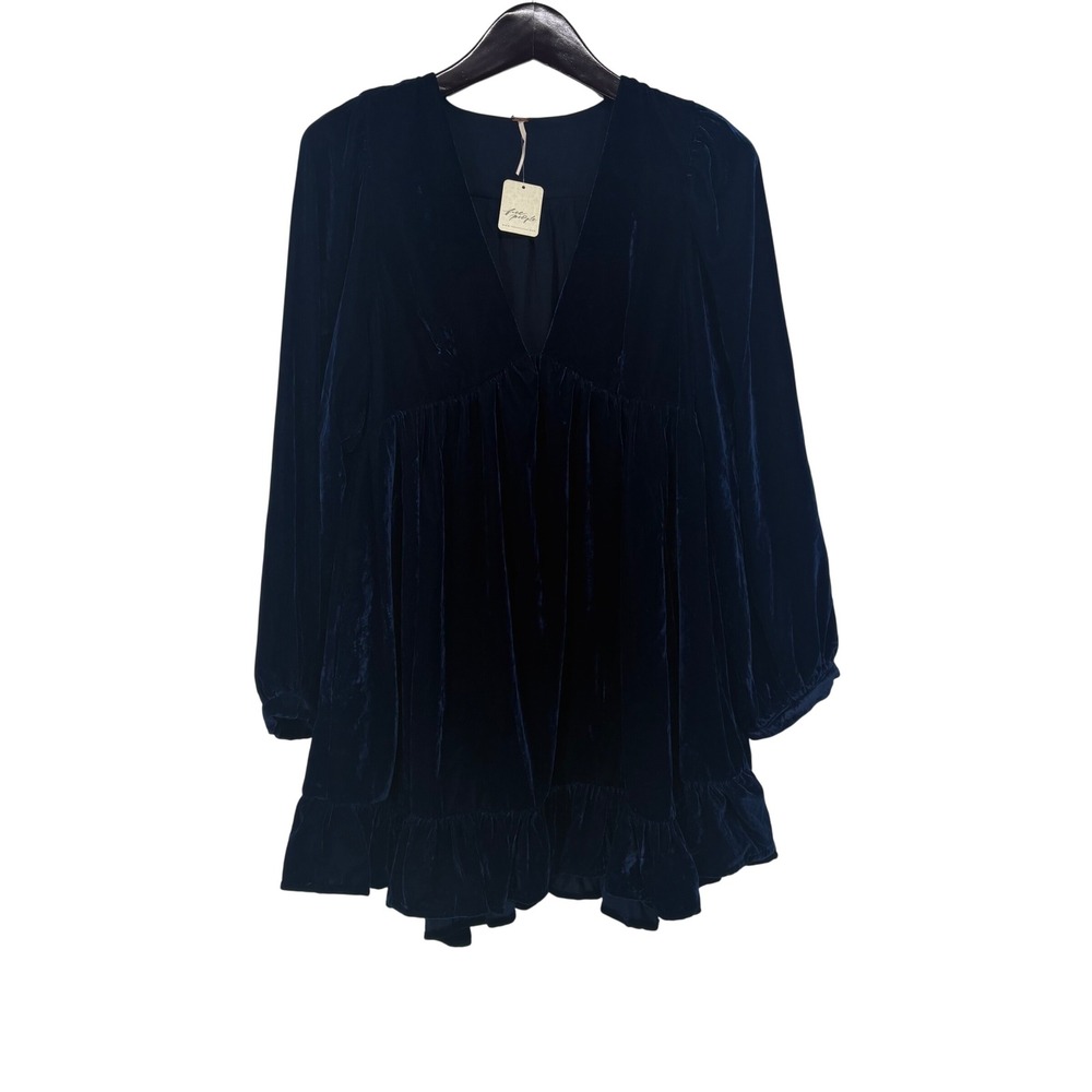 Free People Womens Estella Oceana Navy Blue Velvet Mini Dress M Whimsigoth